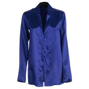 Haider Ackermann SS19 Cobalt Blue Shawl Collar Silk Blouse FR 34 XS Pyjama Tunic
